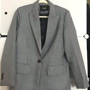 Maje  Houndstooth Plaid Blazer Size 38 Single Button Lined Black Grays
